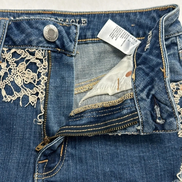 American Eagle Hi Rise Festival Overlay Cut Off Denim Super Stretch Shorts Size6 - Picture 5 of 10